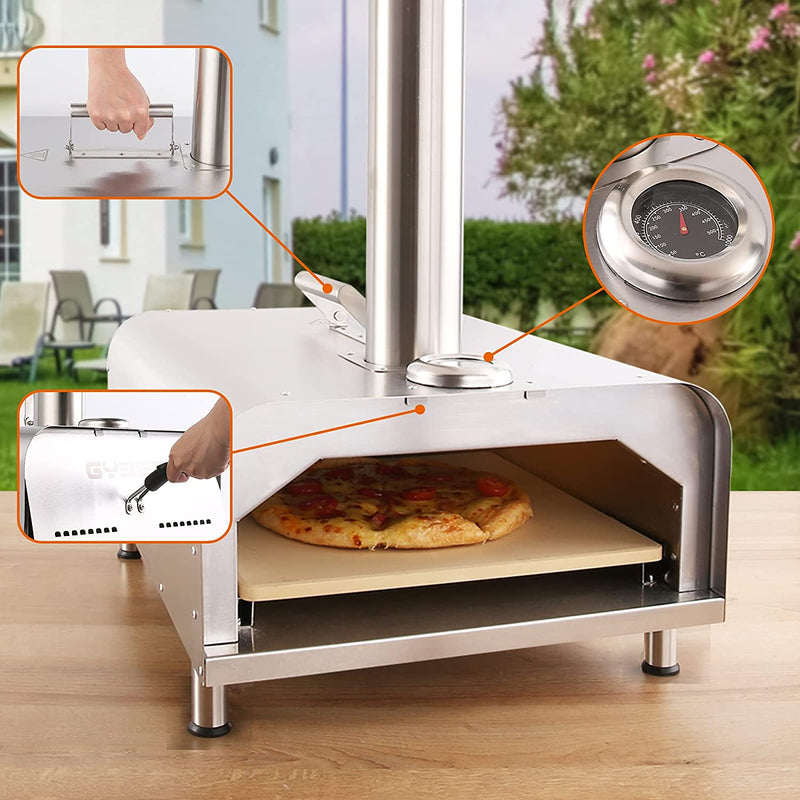 GYBER Fremont Wood Fired Pizza Oven (Outdoor), Fueled by Natural or Flavored Wood Pellet | Fast, Efficient Heating Element | Stainless Steel