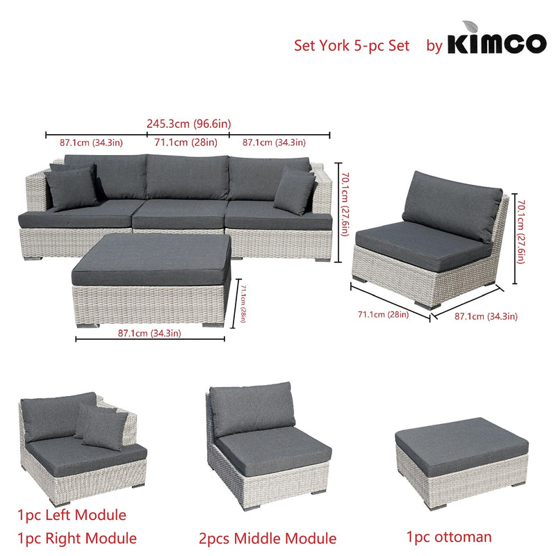 NHS2022 Offer - KIMCO® 5pc-Set York Module Sofa Patio Furniture Set
